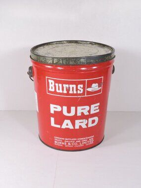 Vintage Burns Pure Lard Metal Tin - Size 7 1/2" Tall